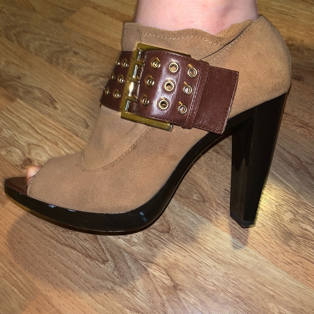 Michael Kors St. Marks Tan and Brown Peep-Toe Booties